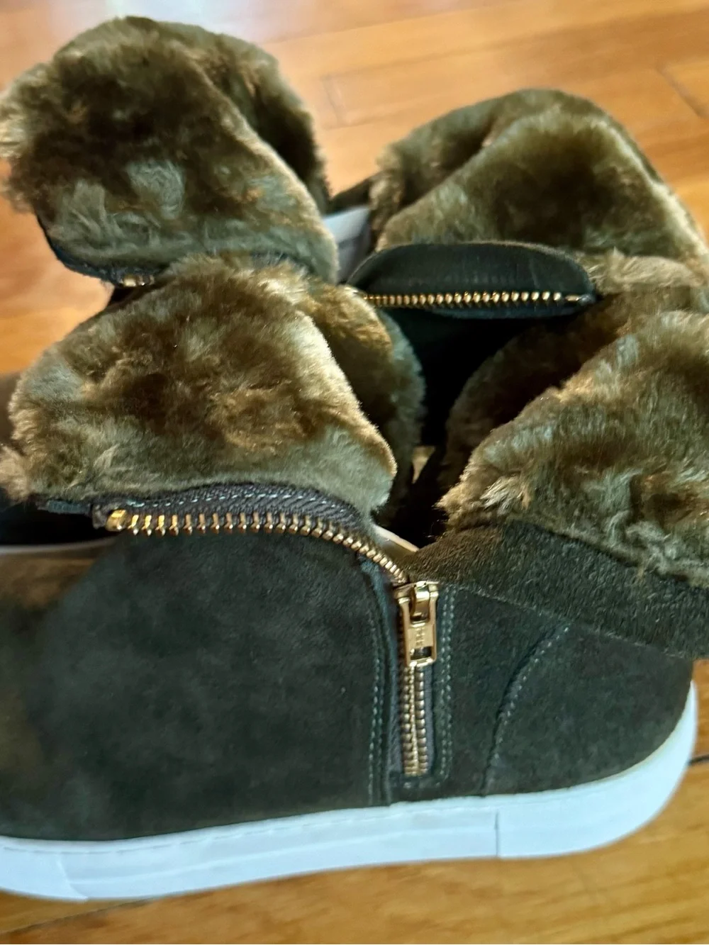 J/SLIDES Black Faux-Suede Fur-Lined Side-Zip Ankle Boots
